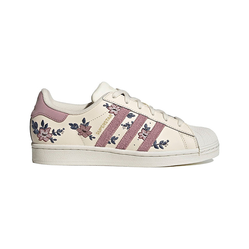 Adidas originals white superstar with floral trim sneakers best sale