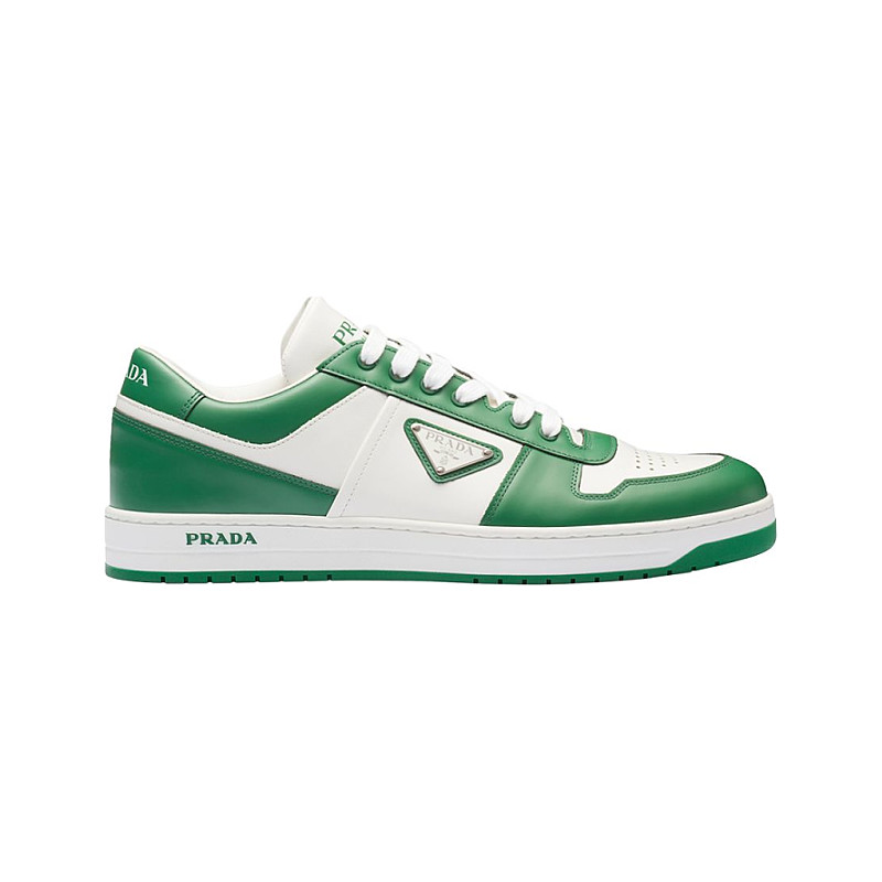 スニーカー PRADA SNEAKER (2EE364FD0013LKG F0A8Z) PRADA Leather Downtown Sneakers - 2EE364 - White/Green - NEW